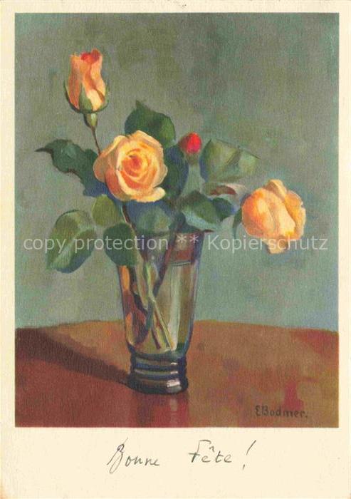 BODMER Elsa Zuerich Kuenstlerkarte Rosen