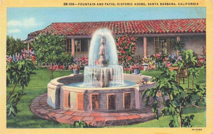 SANTA-BARBARA -by-the-Sea California USA Fountain and Patio Historic Adobe Kuens
