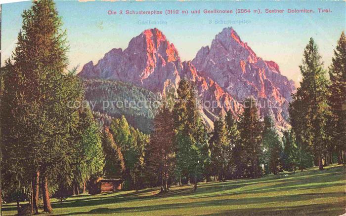 Sexten Sesto Suedtirol IT Die drei Schusterspitze und Gsellknoten Sextener Dolom