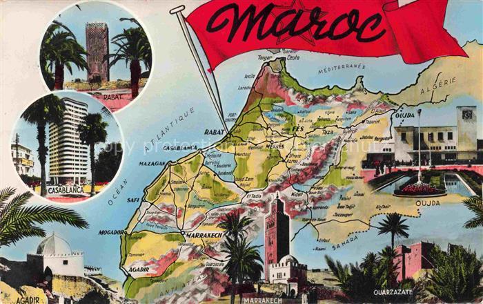 Maroc Marokko Landkarte Rabat Casablanca Agadir Oujda Quarzazate Marrakech