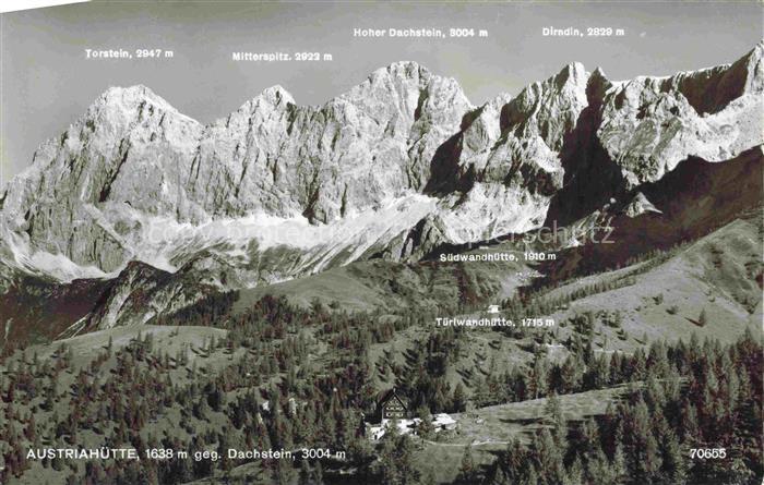 Ramsau Dachstein Steiermark AT Austriahuette Blick gegen Dachsteinmassiv