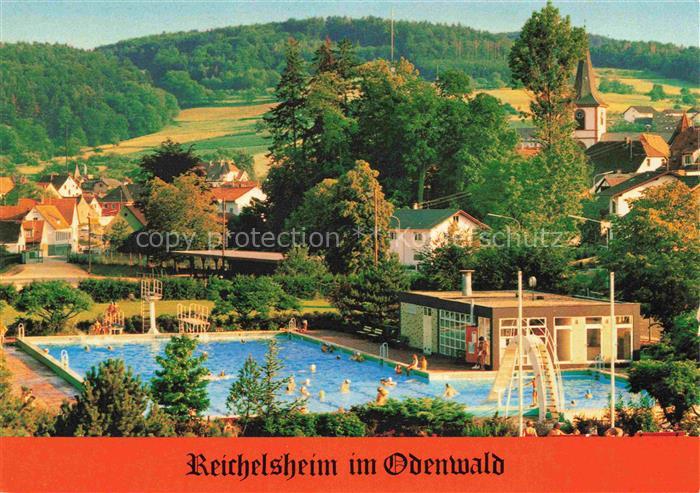 Reichelsheim Odenwald Freibad Blick zur Kirche