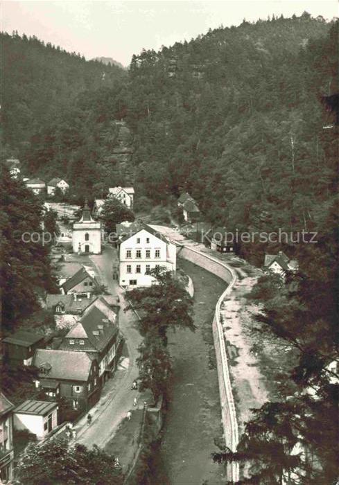 Hrensko Herrnskretschen Boehmen CZ Teilansicht Partie am Fluss