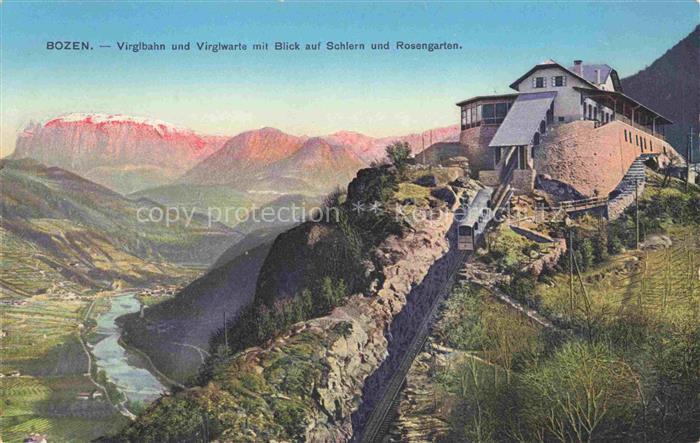 Bozen BOLZANO Suedtirol IT Virglbahn und Virglwarte mit Blick auf Schlern und R