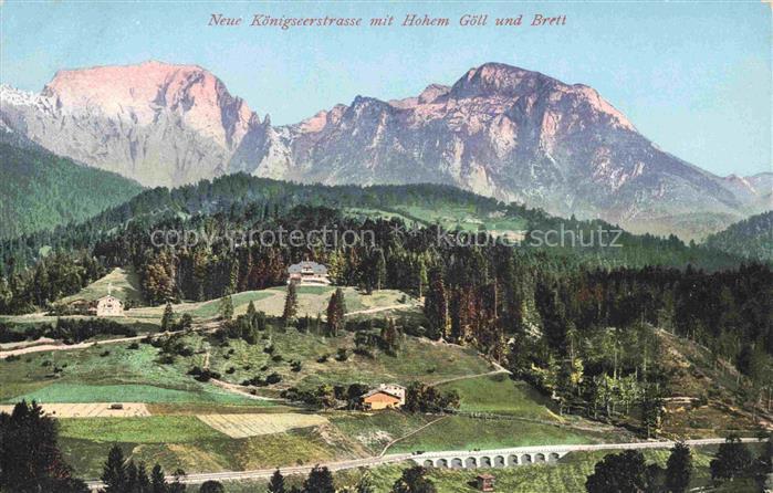 Hoher Goell Berchtesgaden Bayern Neue Koenigstrasse mit Hohem Goell und Brett