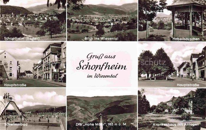 Schopfheim BW Panorama Hauptstrasse Schwimbad Hebelhaeuschen Die Hohe Moehr Kran