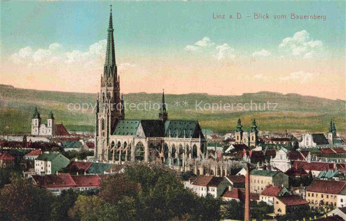 LINZ DONAU AT Blick vom Bauernberg Kirche
