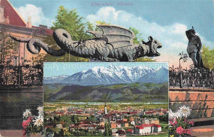 KLAGENFURT Woerthersee Kaernten AT Drachenskulptur Panorama