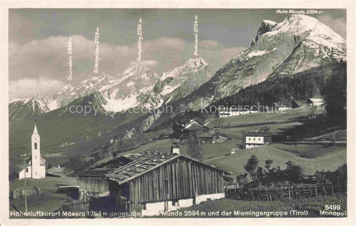Moesern Telfs Tirol AT mit Hohe Munde und der Miemingergruppe