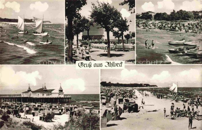 AHLBECK HERINGSDORF Insel Usedom Ostseebad Boote Brueckenrestaurant Strand Musik