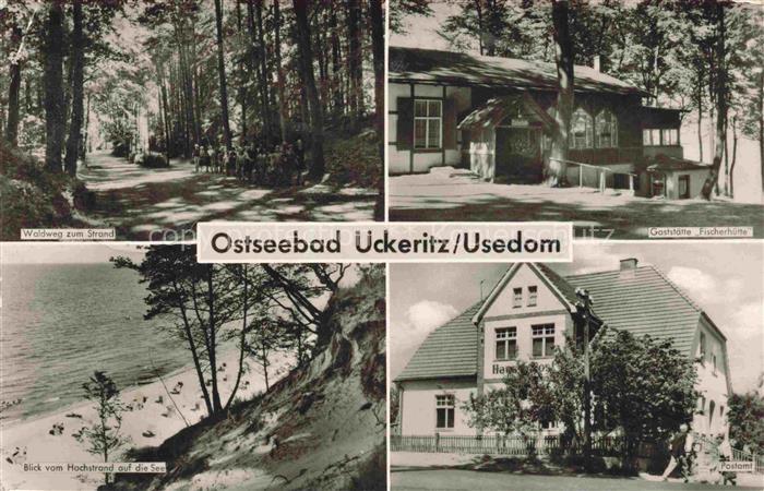ueckeritz Ueckeritz Usedom Waldweg Gaststaette Fischerhuette Blick vom Hochstran