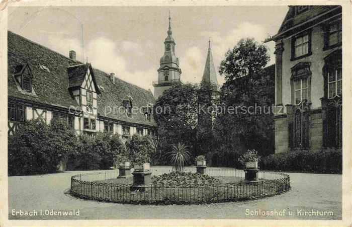 Erbach  Odenwald Hessen Schlosshof und Kirchturm