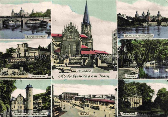 ASCHAFFENBURG Main Bayern Schloss Pompejanum Stiftskirche Anlage Herstallturm Ma