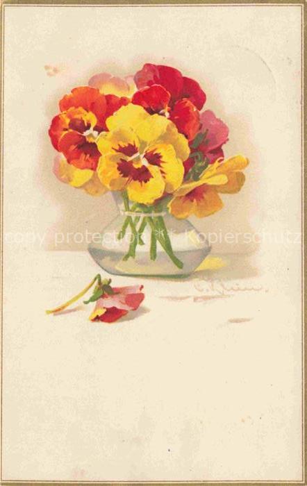 Klein Catharina Kuenstlerlitho Glas Vase Blumen Litho