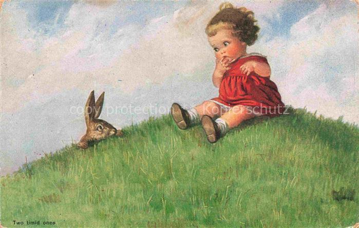 Hasen -Rabbits Lapins Conejos-- Maedchen Baby Litho