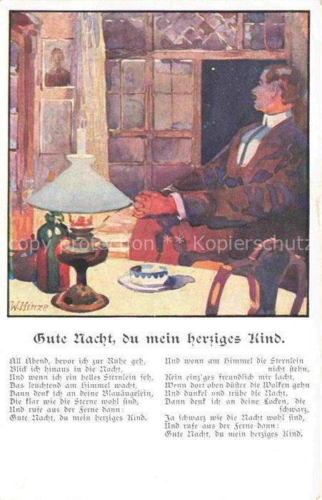HINZE W. Kuenstlerkarte Gutenacht Geschichte Kind
