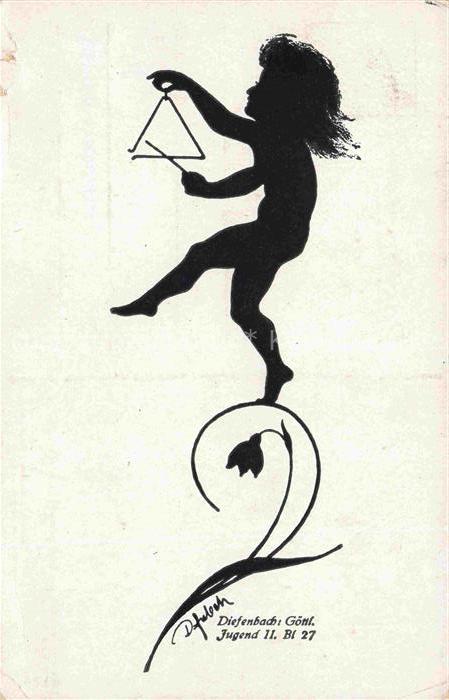 DIEFENBACH Schattenbildkarte Shadowbolt Scherenschnitt-AK Jugend 11 Bl 27