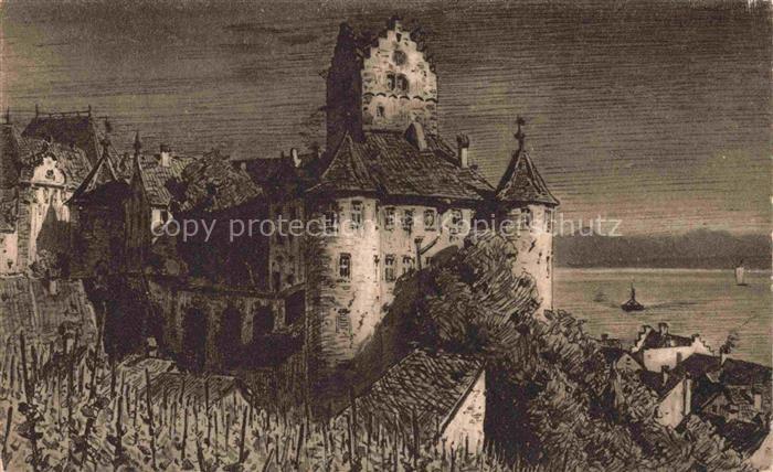 STOLTENBERG Fritz Kuenstlerkarte Meersburg Bodensee Schloss Federzeichnung