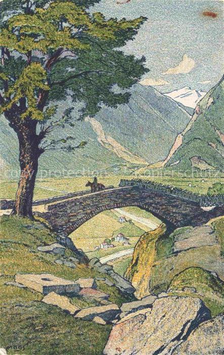 MOOS  Carl (1878-1959) Kuenstlerlitho Schweiz Ponte del Ticino Settentrionale