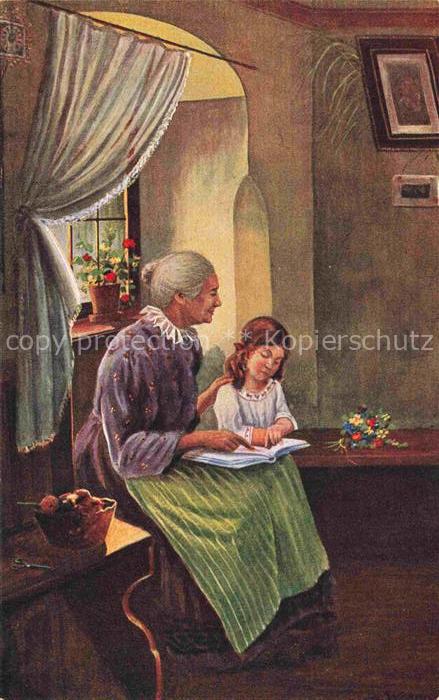 Weber O. Kuenstlerkarte Grossmutter Liebling Maedchen