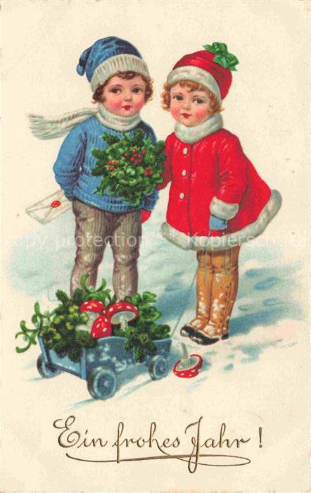 Neujahr Annee New Year Kinder Pilz Litho