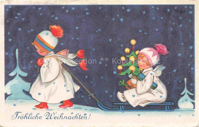 Weihnachten Christmas X-Mas Noel Schlitten Maedchen Schnee