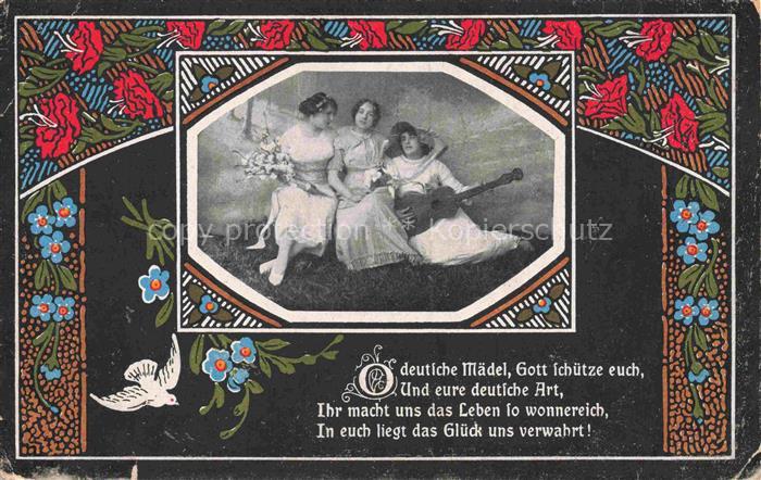 Tauben Pigeons Palomas-- deutsche Maedel Mandoline