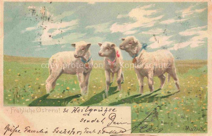 MAILICK A. Kuenstlerlitho Nr. Ostern Easter Paques Laemmchen Litho