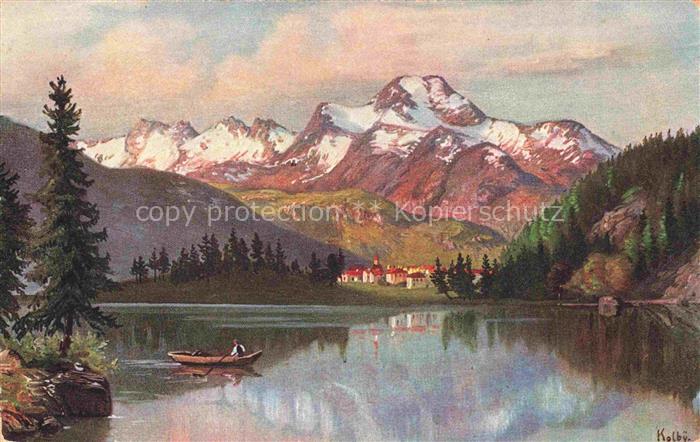KOLBY Kuenstlerkarte See Boot Berge