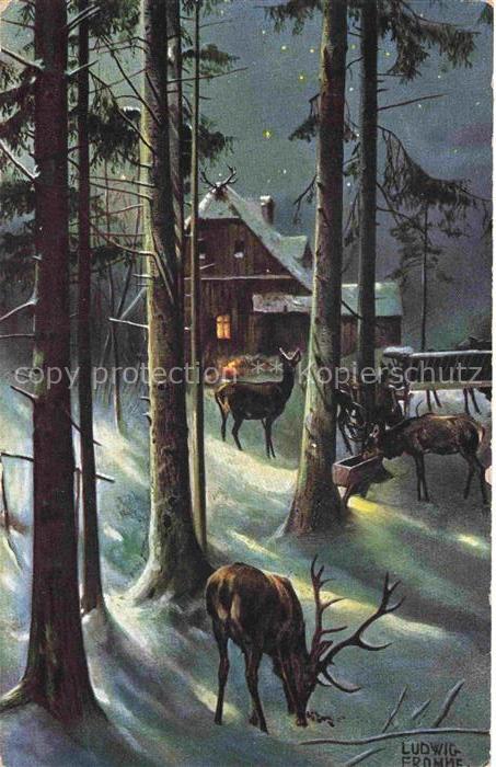 FROMME Ludwig Kuenstlerkarte Hirsch Reh