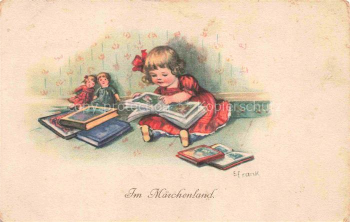 FRANK E. Kuenstlerkarte Maerchenland Maedchen Puppen