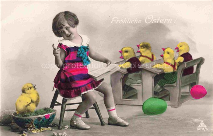 Foto PH Paris Nr. 6611/6 Ostern Paques Kueken Maedchen Schule