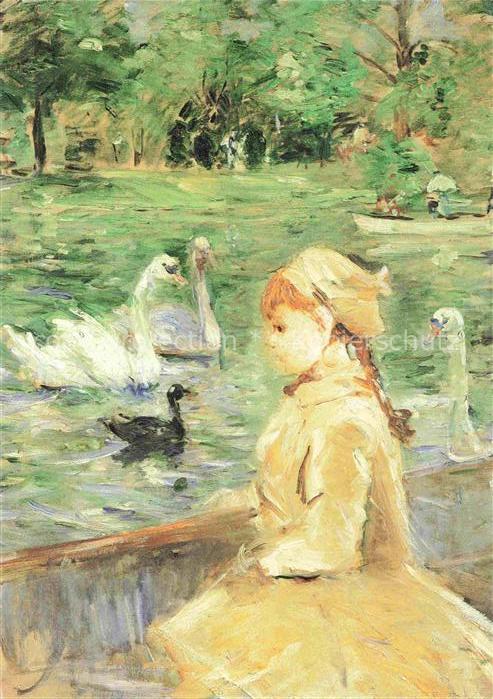 MORISOT Berthe (1841-1895) Kuenstlerkarte Lac Petite Fille Maedchen Cygne Schwae