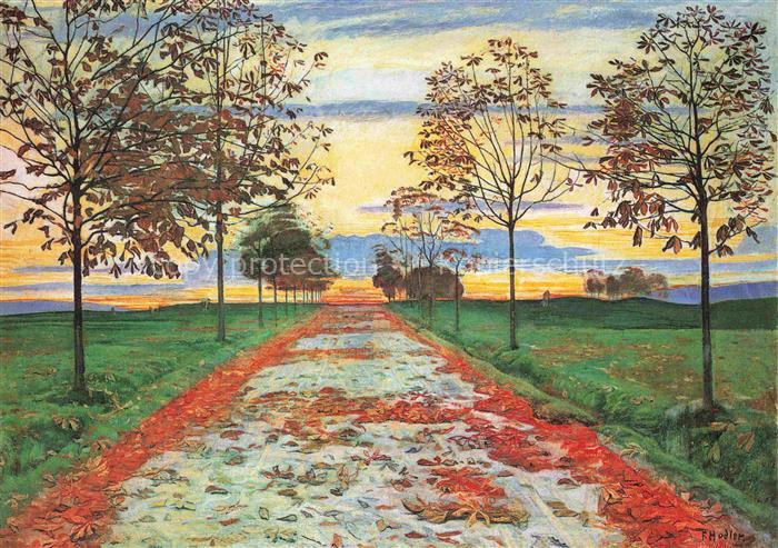 HODLER Ferdinand (1853-1918) Kuenstlerkarte Herbstabend Neuchâtel Schweiz