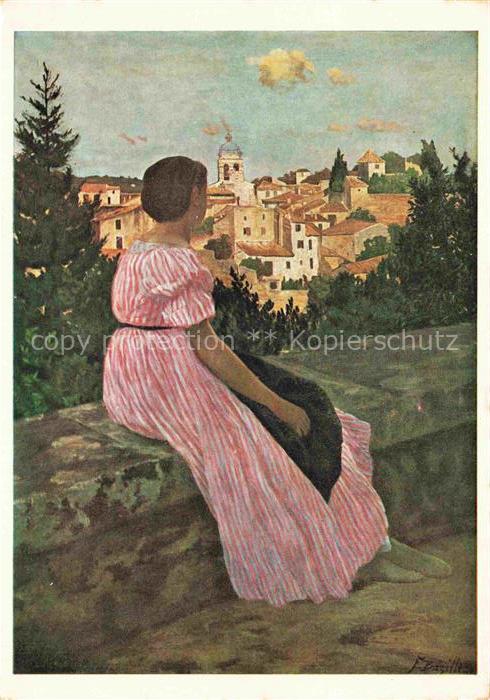 BAZILLE Jean-Frederic (1841-1870) Kuenstlerkarte la Robe Kleid Rose Frau Louvre