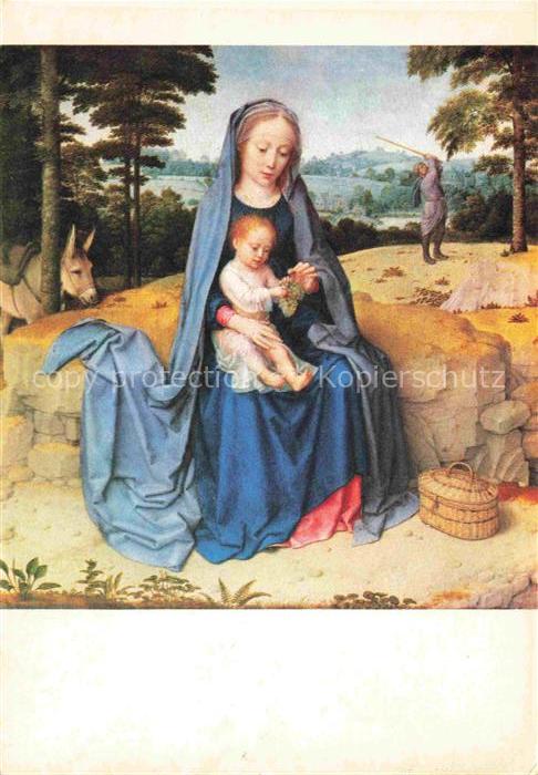 DAVID Gerard (1460-1523) Kuenstlerkarte Repos pendant fuite Egypte Esel Kind Fra
