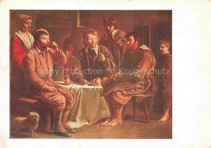 LE NAIN Antoine Louis Mathieu (1588-1677) Kuenstlerkarte Laendliche Mahlzeit Hun