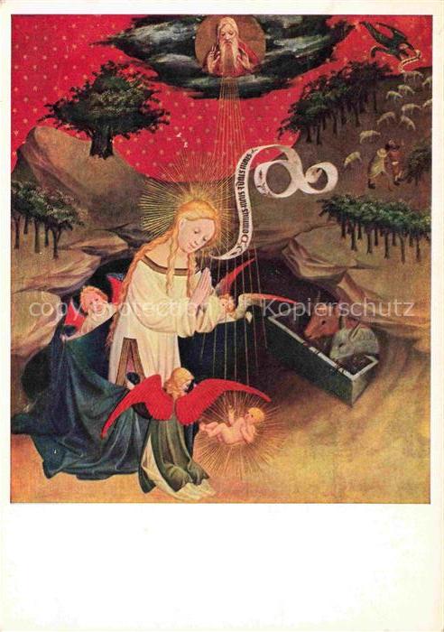 FRANKE Meister Kuenstlerkarte Krippe Jesus Engel Tiere