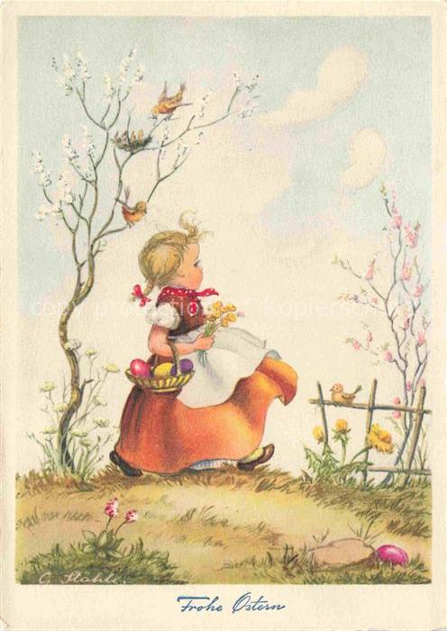 Ostern Easter Paques Pasqua-- Maedchen Voegel
