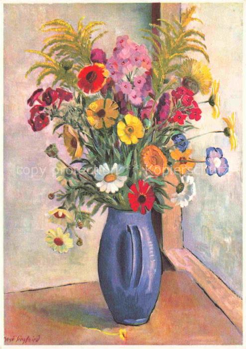 SIEGFRIED Arne Zuerich Kuenstlerkarte Blumen in Blauen Krug Zuerich Schweiz