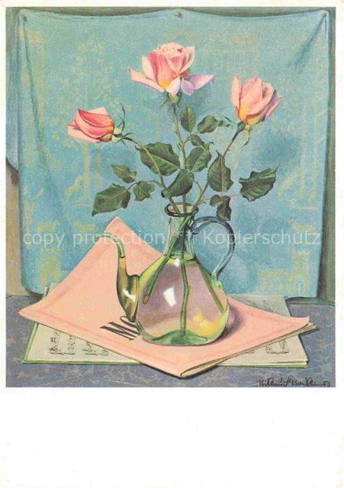 STOECKLIN Niklaus Riehen Kuenstlerkarte Rosen Vase  Riehen Schweiz
