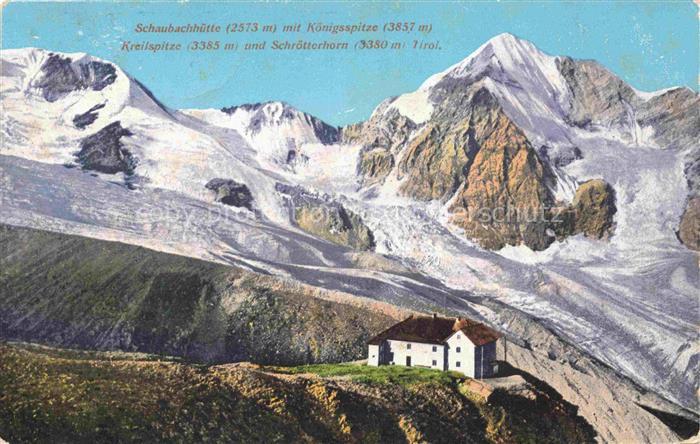 Schaubachhuette 2573m Solda Sulden Ortler IT mit Koenigspitze Kreilspitze und Sc