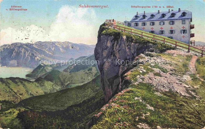 Attersee Hoellengebirge Schafbergspitze mit Hotel