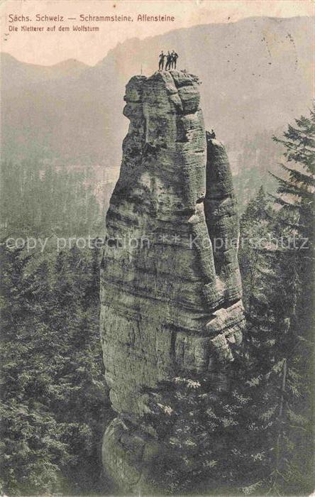 Schrammsteine Bad Schandau Sachsen Allensteine Die Kletterer auf dem Wolfsturm