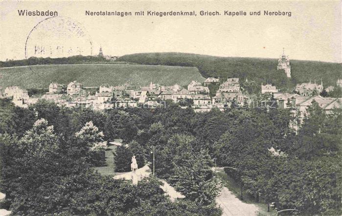 WIESBADEN Nerotalanlagen mit Kriegerdenkmal Griech Kapelle und Neroberg