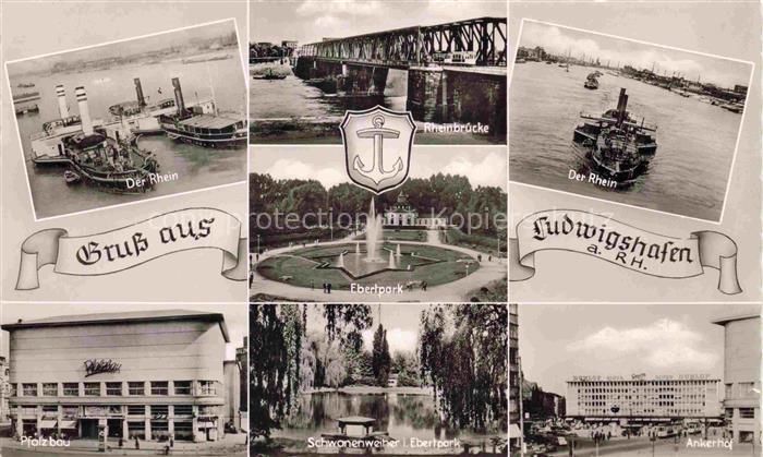 LUDWIGSHAFEN  Rhein Pfalzbau Rheinpartien Rheinbruecke Ebertpark Schwanenweiher