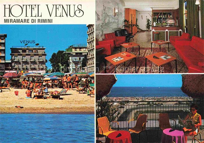 Miramare di Rimini IT Hotel Venus Gastraum Terrasse Strand