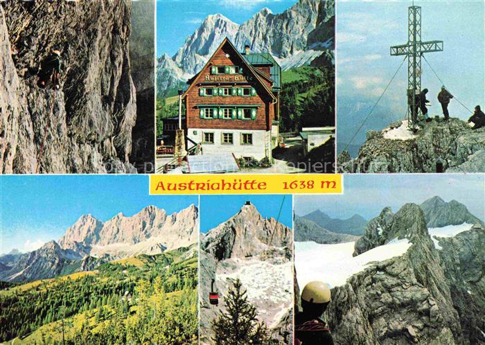 Austriahuette 1638m Dachstein Steiermark AT Suedseite Gipfelkreuz am Hohen Dachs