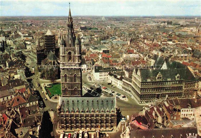 GENT Gand Belgie Belfort en Sint Niklaaskerk Fliegeraufnahme