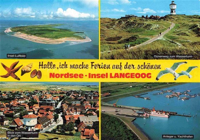 LANGEOOG Nordseebad Fliegeraufnahme Duenenweg Wasserturm Ortsblick Anleger und Y